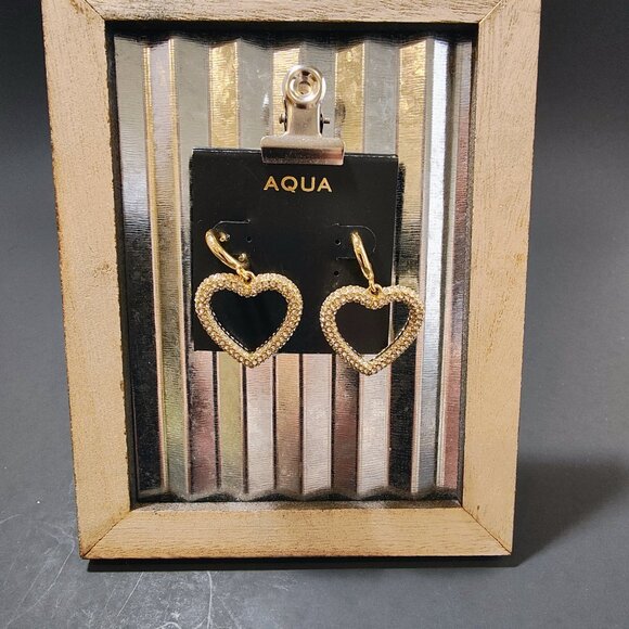 Aqua Sterling Silver Gold Plated Huggie Heart Earrings NWT - Picture 1 of 4